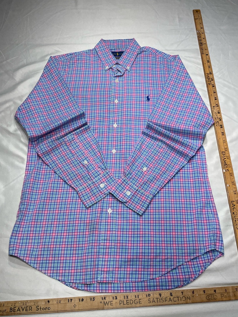 Ralph Lauren Blue and Pink Plaid Cotton Button-Down Shirt